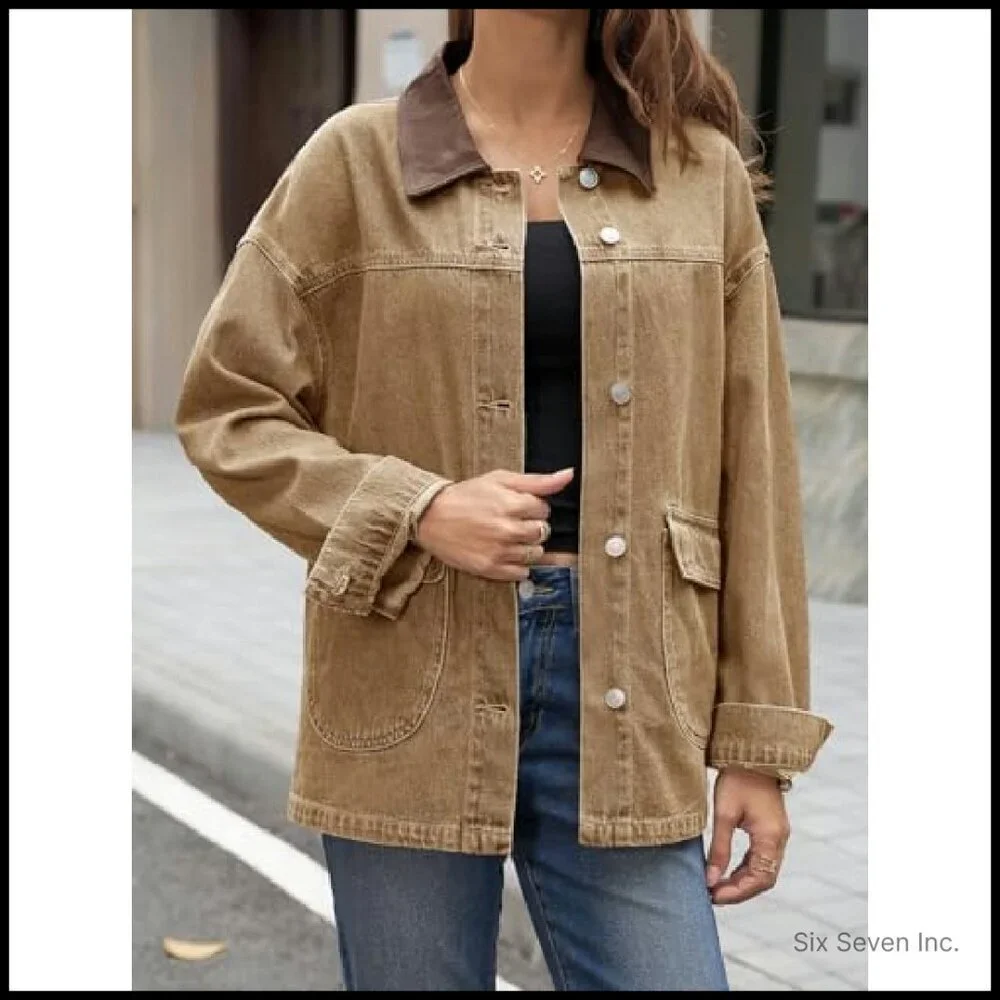 Oversized Denim Jacket Classic Y2K Streetwear Chic Button Front Drop Shoulder - Picture 5 of 7